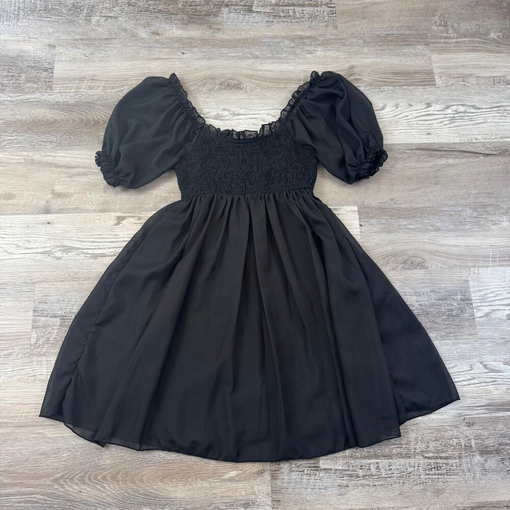 Disturbia Black Chiffon Babydoll Mini Dress Puff Sleeve Coquette Size 4
